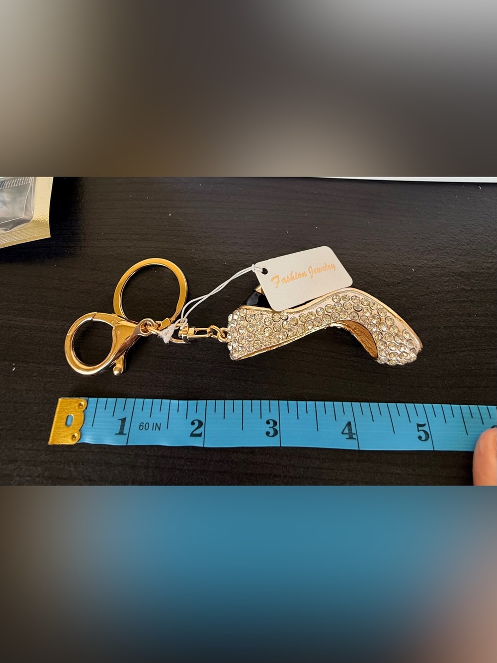 Bougie Gold Crystal High Heel Keychain with Red Lipstick Accent - Picture 9 of 9